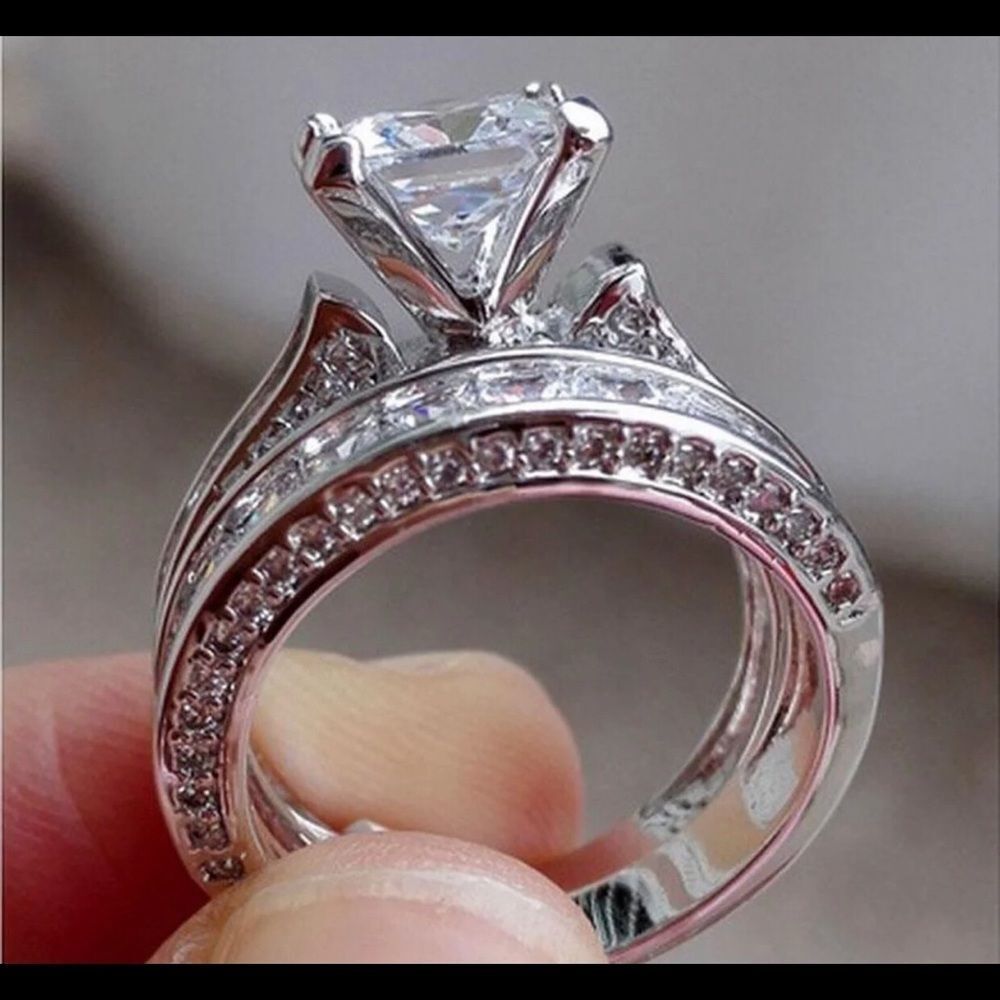 1CT Silver Wedding Bridal Ring